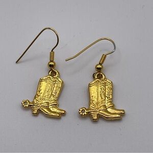 Gold Toned Cowboy Boot Earrings